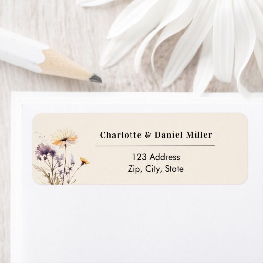 Wildflowers ivory purple return address ラベル (インサイチュ)