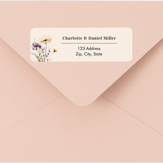 Wildflowers ivory purple return address ラベル
