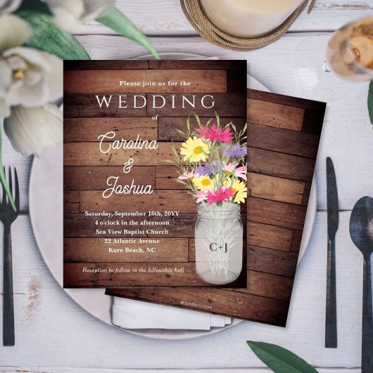 Wildflowers Jar Spring Garden Wedding Invitation