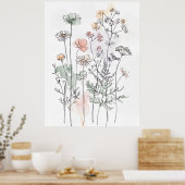 Wildflowers & Leafy Branches, Modern Home Décor ポスター (キッチン)