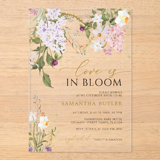 Wildflowers Love is in Bloom Shower Invitation アクリル招待状 (正面)