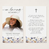 Wildflowers Loving Memory Cross Photo Prayer Card (正面&裏面)