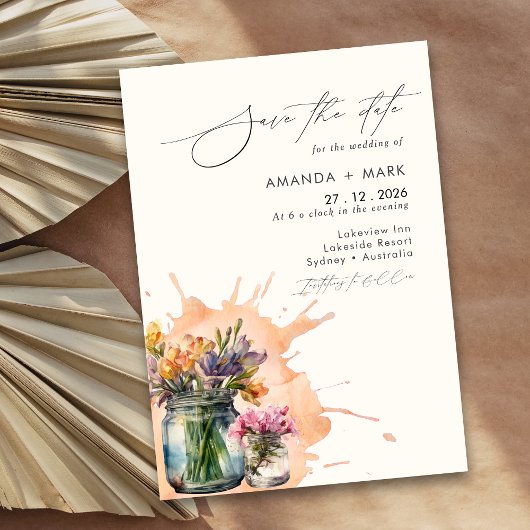 Wildflowers Mason エレガント Jar日付を保存 招待状