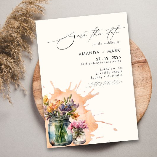 Wildflowers Mason エレガント Jar日付を保存 招待状
