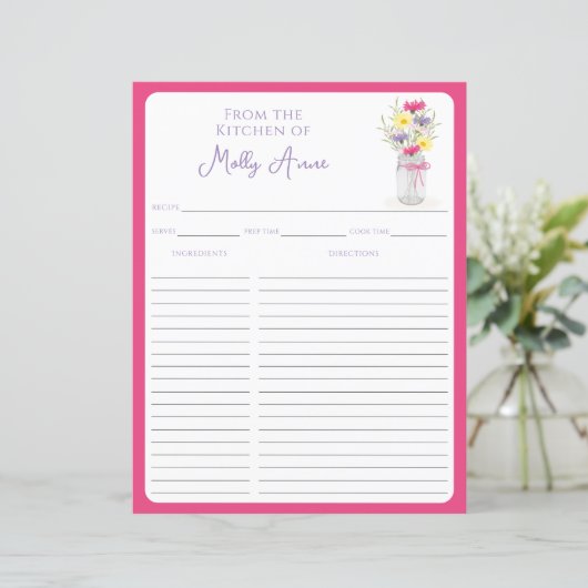 Wildflowers Mason Jar Pink Country Recipe Sheets (スタンド正面)