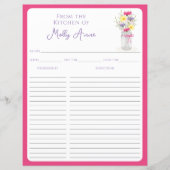Wildflowers Mason Jar Pink Country Recipe Sheets (正面)