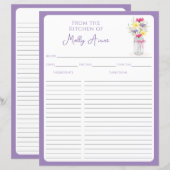 Wildflowers Mason Jar Purple Country Recipe Sheets (正面/裏面)