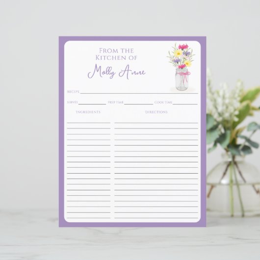 Wildflowers Mason Jar Purple Country Recipe Sheets (スタンド正面)