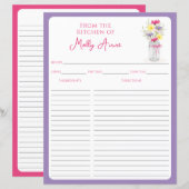 Wildflowers Mason Jar Purple & Pink Recipe Sheets (正面/裏面)
