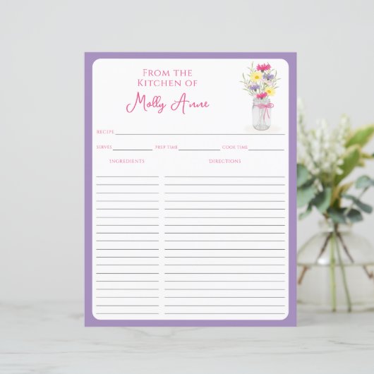 Wildflowers Mason Jar Purple & Pink Recipe Sheets (スタンド正面)