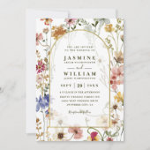 Wildflowers Meadow Arch Elegant QR Code Wedding 招待状 (正面)