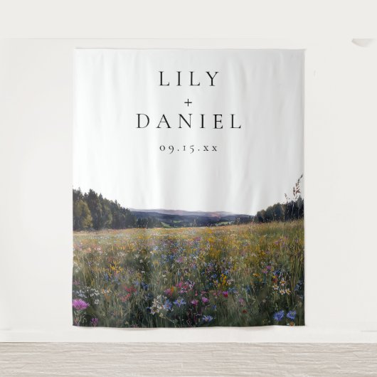 Wildflowers Meadow Floral Wedding Photo Backdrop タペストリー (正面)