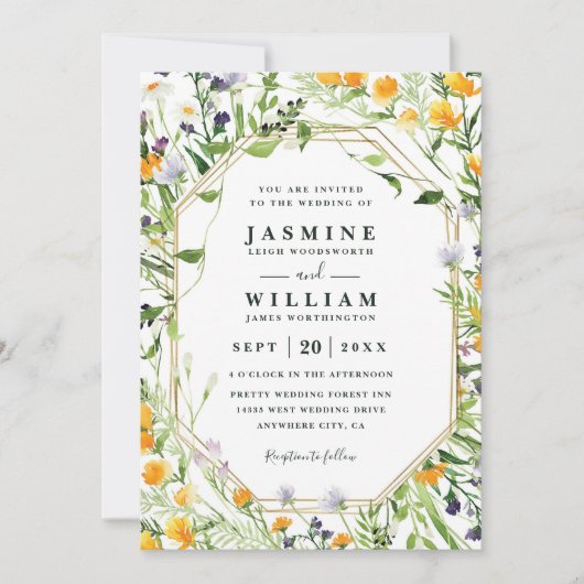 Wildflowers Meadow Rustic Elegant QR Code Wedding 招待状 (正面)