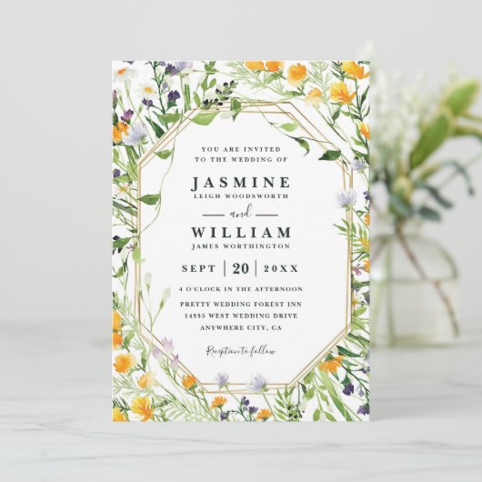 Wildflowers Meadow Rustic Elegant QR Code Wedding 招待状 (スタンド正面)