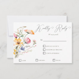 Wildflowers Meadow Watercolor Traditional Wedding 出欠カード