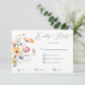 Wildflowers Meadow Watercolor Traditional Wedding 出欠カード (スタンド正面)
