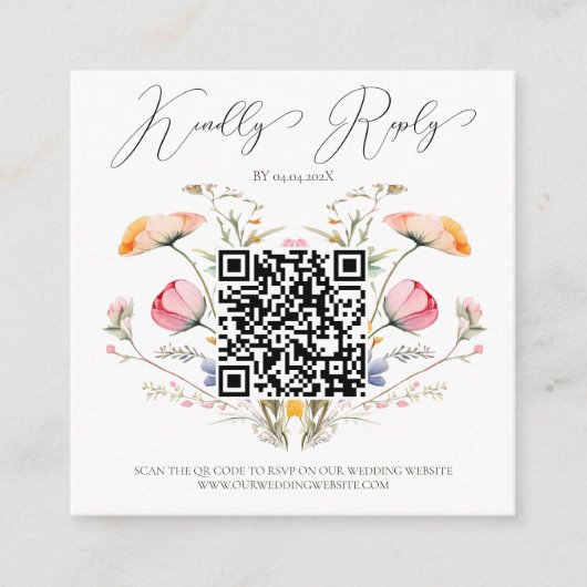 Wildflowers Meadow Wedding Budget QRコード Rsvp エンクロージャーカード (正面)