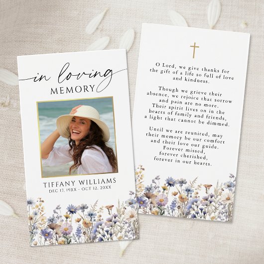 Wildflowers Memorial Funeral Photo Prayer Card