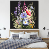 Wildflowers on Black Botanical キャンバスプリント (インサイチュ (寝室))