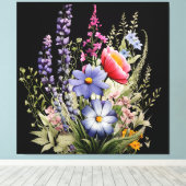 Wildflowers on Black Botanical キャンバスプリント (インサイチュ (ウッドフロア))
