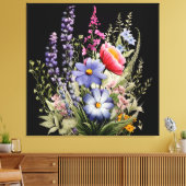 Wildflowers on Black Botanical キャンバスプリント (インサイチュ (リビング))