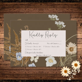 Wildflowers on Brown 結婚's Three Dinner 出欠カード