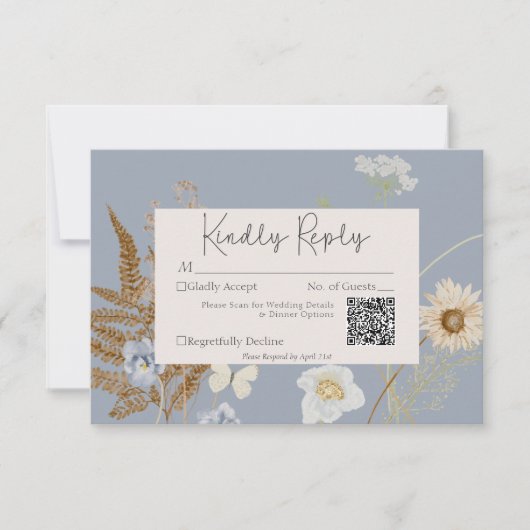 Wildflowers on Dusty Blue結婚's QR Code 出欠カード (正面)