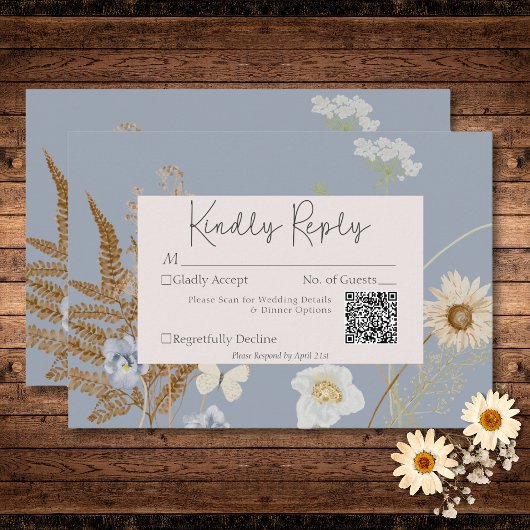 Wildflowers on Dusty Blue結婚's QR Code 出欠カード