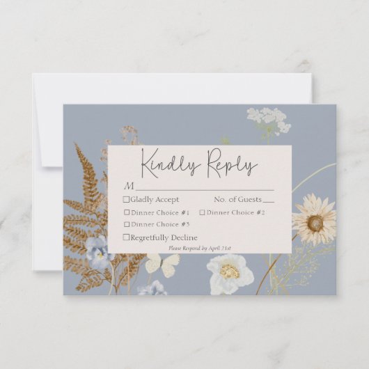 Wildflowers on Dusty Blue結婚's Three Dinner 出欠カード (正面)