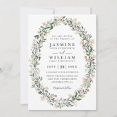 Wildflowers Oval Floral Wreath QR Code Wedding 招待状 (正面)