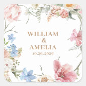 Wildflowers Pastel Floral Garden Party  ウェディング スクエアシール (正面)