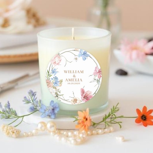 Wildflowers Pastel Floral Garden Party  Wedding ラウンドシール