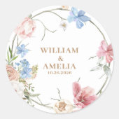 Wildflowers Pastel Floral Garden Party  Wedding ラウンドシール (正面)