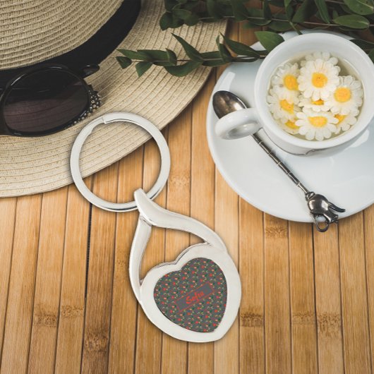 Wildflowers pattern name grey Metal Keychain キーホルダー