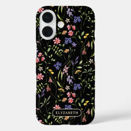 Wildflowers Personalized Name Black iPhone 16ケース