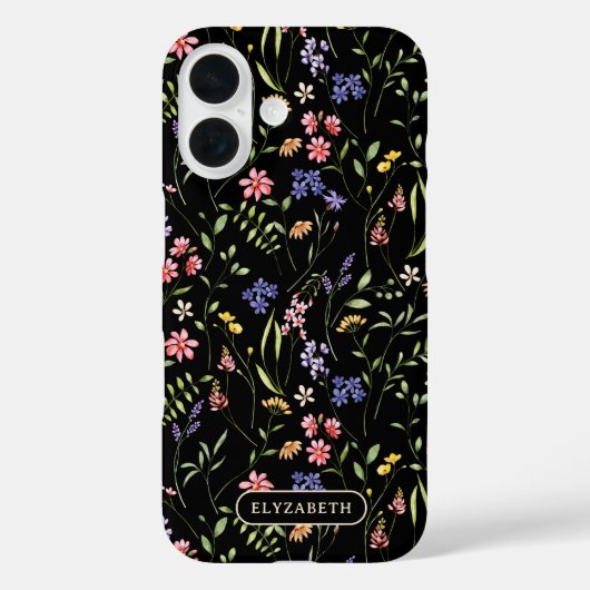 Wildflowers Personalized Name Black Case-Mate iPhoneケース (裏面)