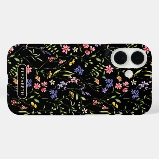 Wildflowers Personalized Name Black Case-Mate iPhoneケース (裏面 (横))
