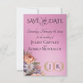 Wildflowers, Photo & Leaf Monogram - Rose Pink セーブザデート (正面)