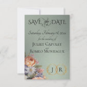 Wildflowers, Photo & Leaf Monogram - Sage セーブザデート (正面)