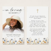 Wildflowers Photo Loving Memory Cross Prayer Card (正面&裏面)