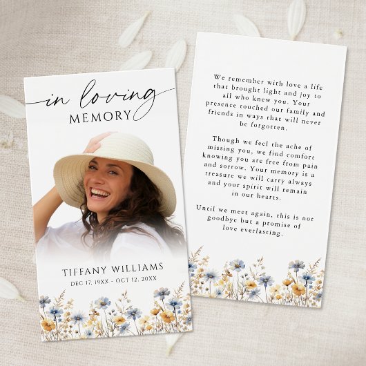 Wildflowers Photo Loving Memory Prayer Card