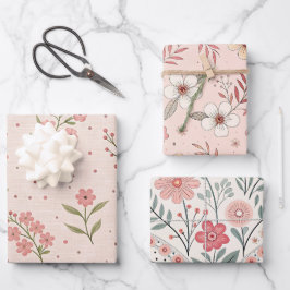 Wildflowers Pink Pastel Botanical Garden Floral  ラッピングペーパーシート