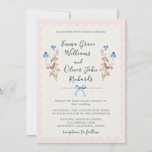 Wildflowers Pink Romantic Garden Wedding 招待状 (正面)