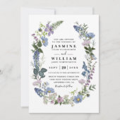 Wildflowers Purple Elegant Modern QR Code Wedding 招待状 (正面)