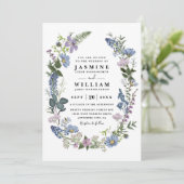 Wildflowers Purple Elegant Modern QR Code Wedding 招待状 (スタンド正面)