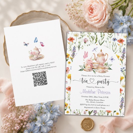 Wildflowers QR Code ティーパーティー・ベビーシャワー  招待状