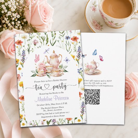 Wildflowers QR Code Tea Party Bridal Shower  招待状