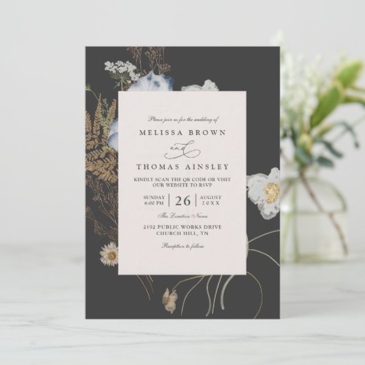 Wildflowers Rustic Boho Elegant QR Code Wedding 招待状 (スタンド正面)
