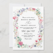 Wildflowers Rustic Elegant Modern QR Code Wedding 招待状 (正面)