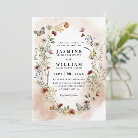 Wildflowers Rustic Elegant Modern QR Code Wedding 招待状 (スタンド正面)